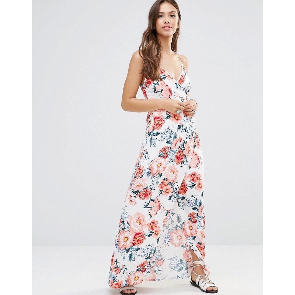 2016 Vintage Floral MINKPINK Spaghetti Strap Maxi Dress With Slit, Size Medium